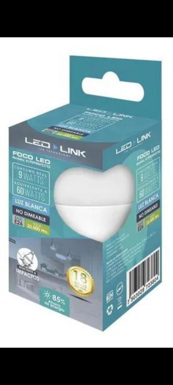 Foco bola luz led blanco 9 w led link